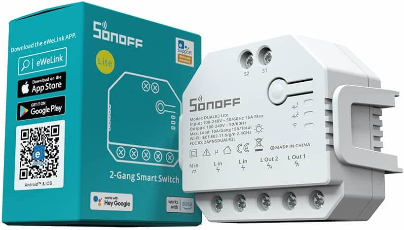 Sonoff Dual R3
Interruttore WiFi a due canali con misuratore consumi