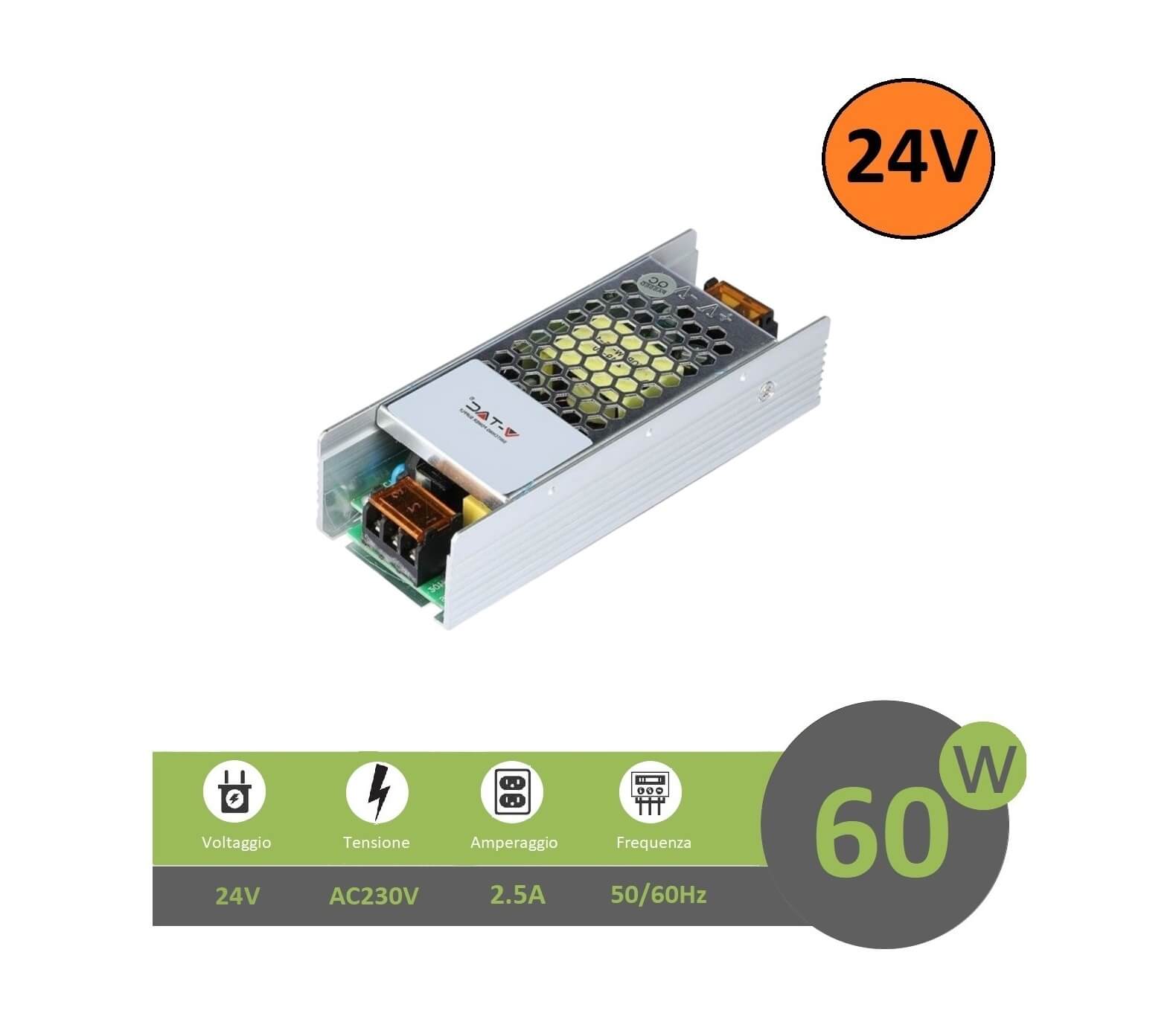 Trasformatore per led 60W DC24V 2.5A V-TAC
