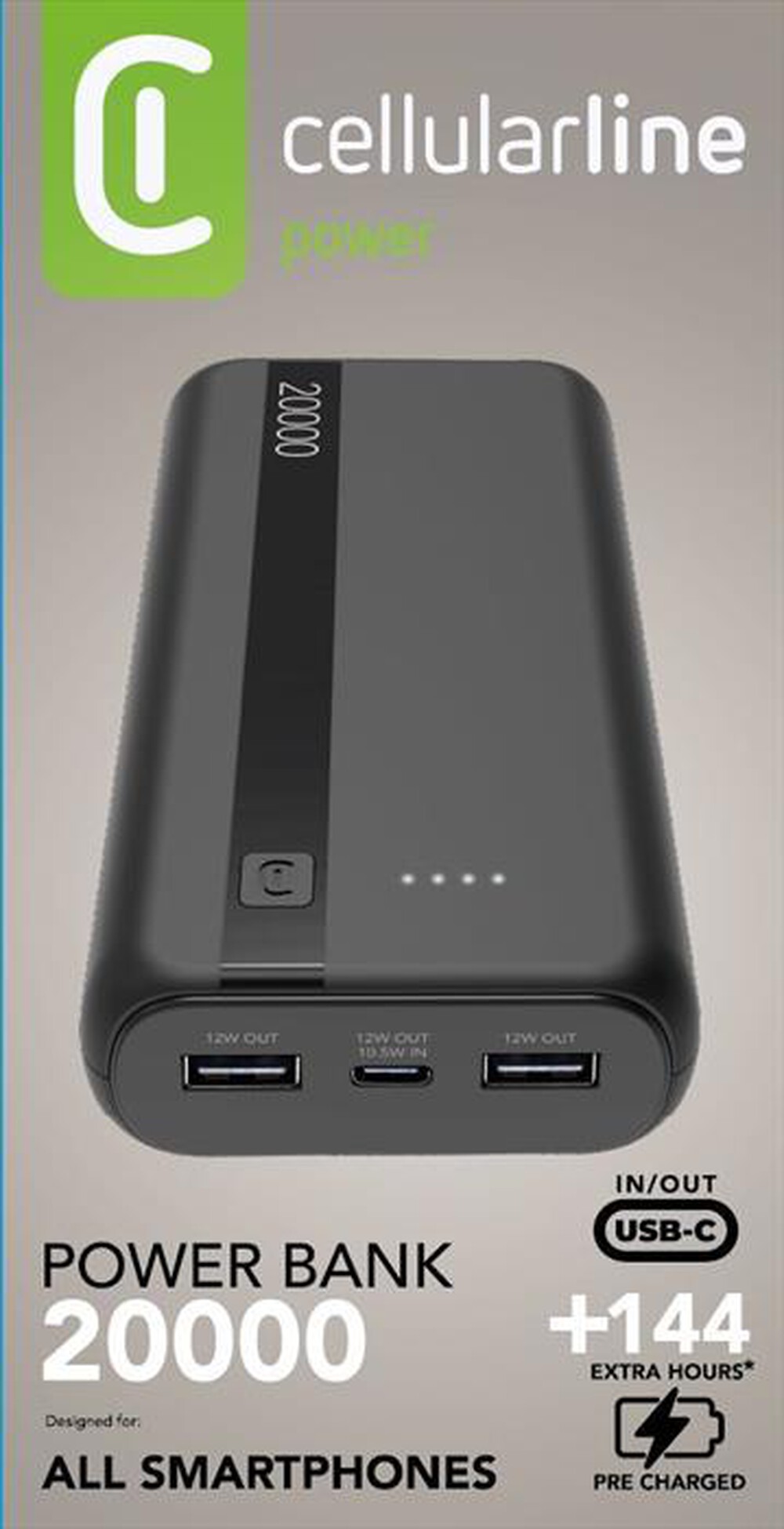 Power bank cellularline 20000mAH 2usb-usb c